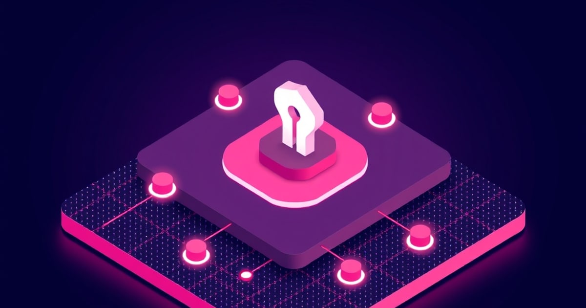 Isometric illustration of a key standing on a raised platform surrounded by glowing nodes, representing defenses against language-model jailbreaks