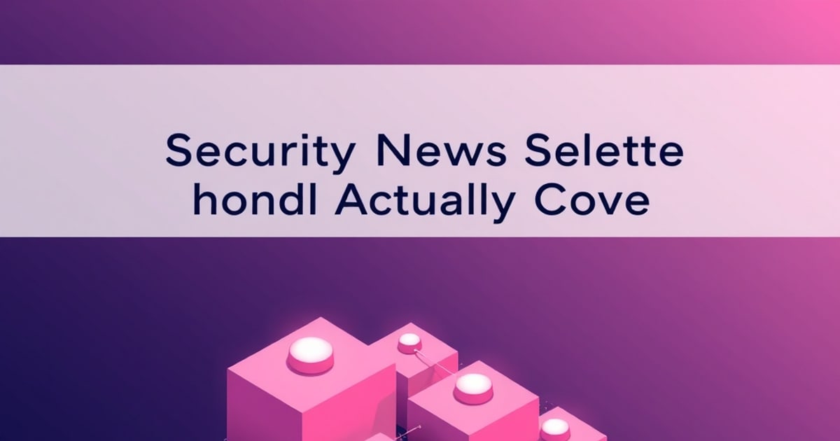 Isometric curled page printed with a glowing node graph and a small keyhole shield, sliding into an orange envelope, representing a weekly security roundup
